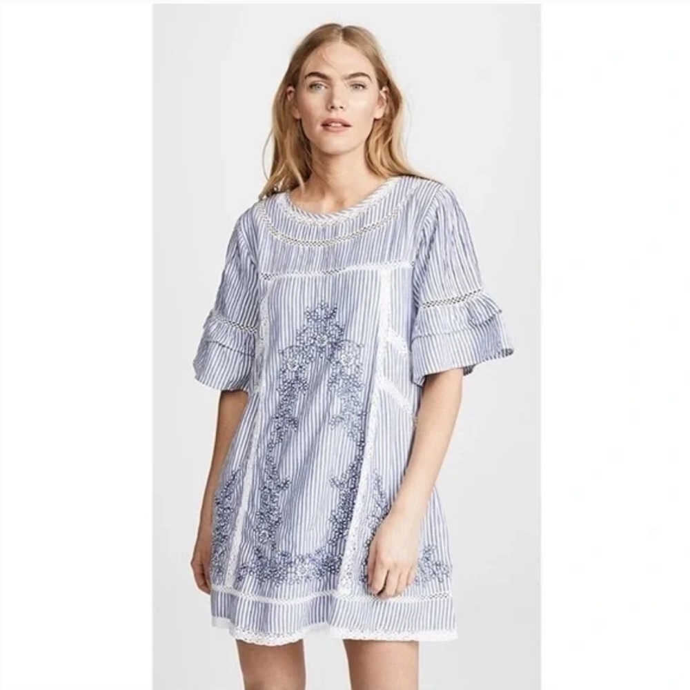 Free People Sunny Day Embroidered Shift Mini Dress - Size M